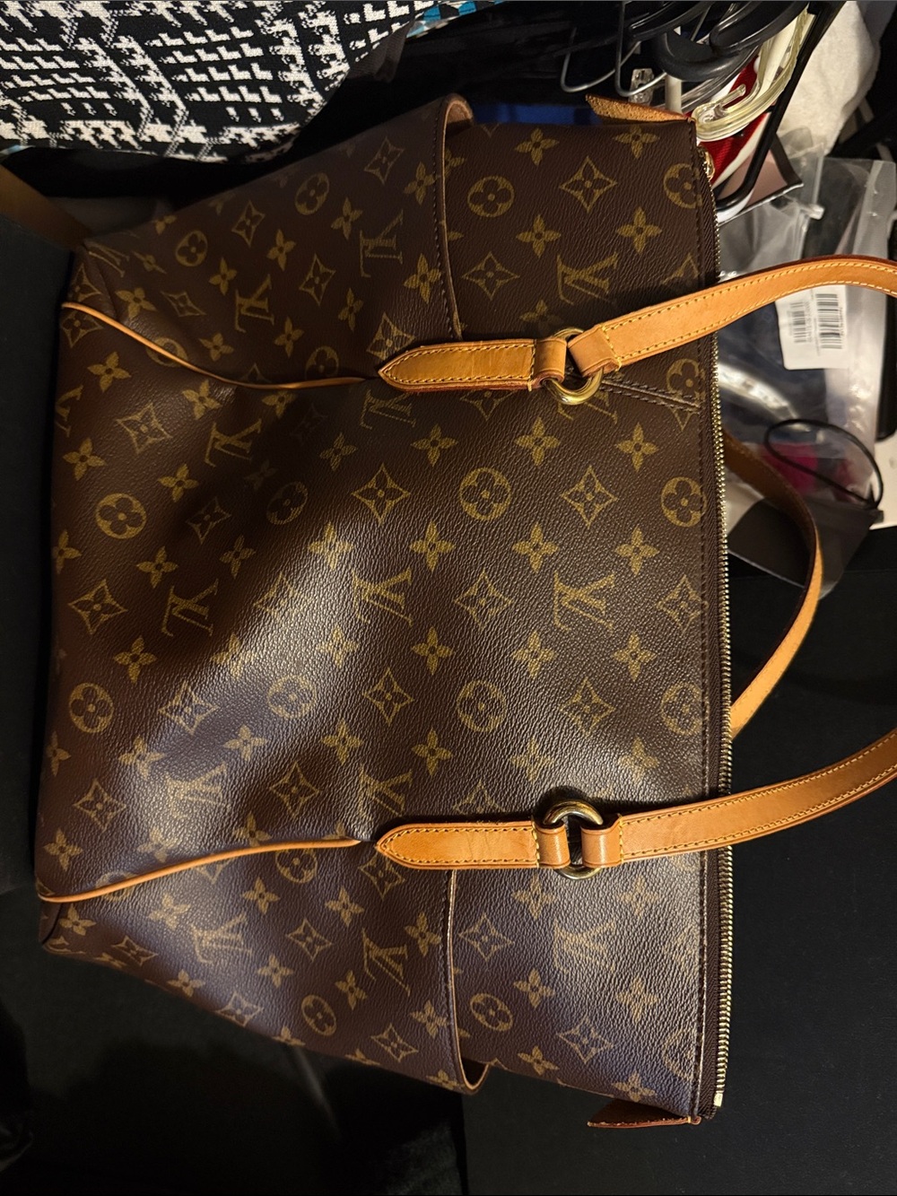 Louis Vuitton Brown Monogram Canvas Shoulder Bag with Tan Trim